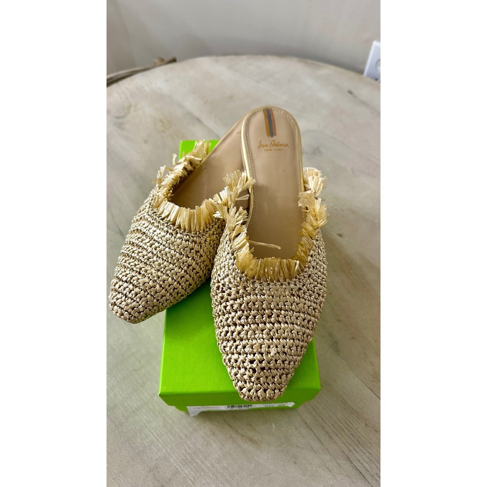 Sam Edelman Reeta Gold Raffia Woven Fringe Pointed Toe Mules 8.5 M 19627F290